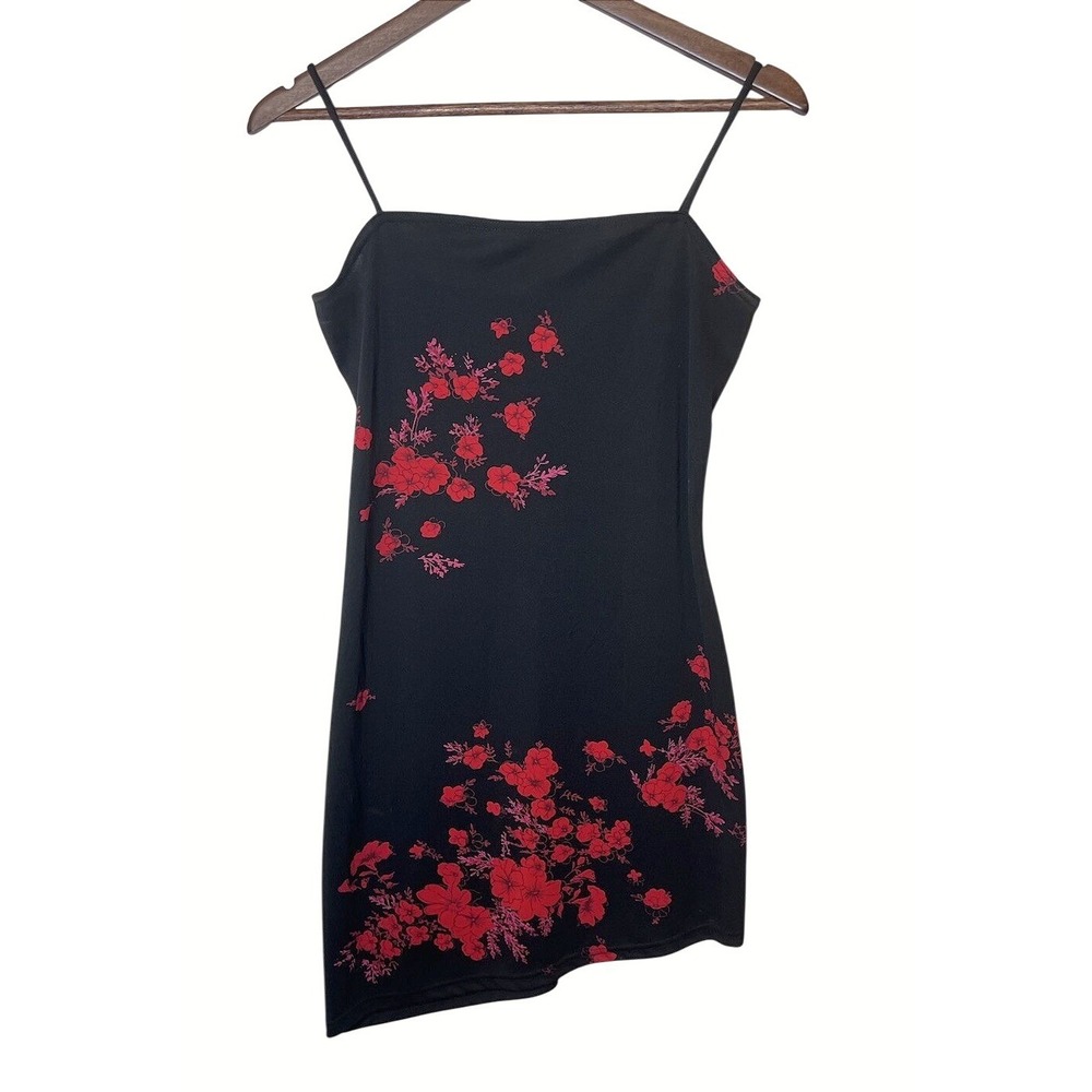 Byer Too California Vintage Y2K Black Red Floral Asymmetrical Mini Dress Medium